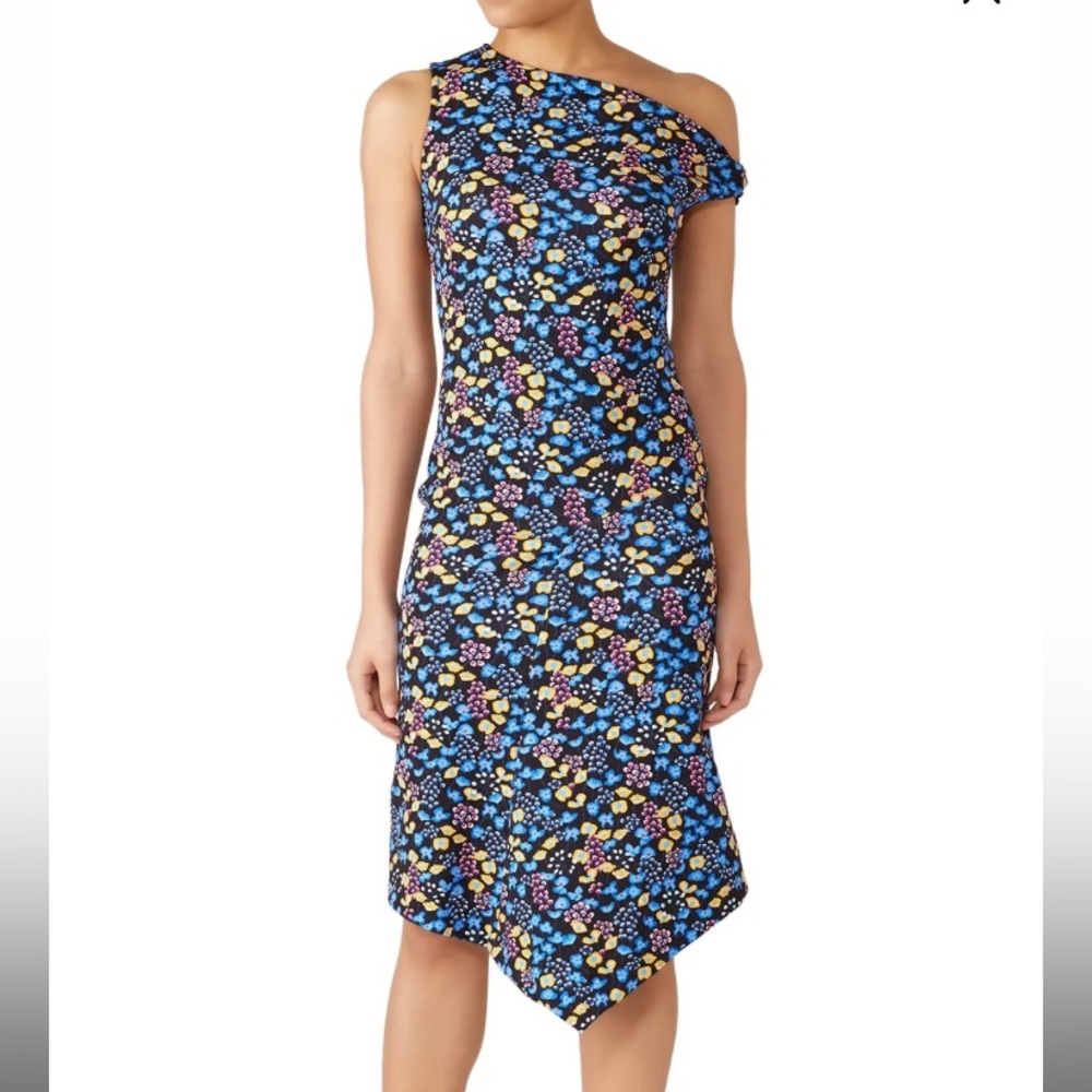ATLEIN BLACK FLORAL OFF THE SHOULDER TWIST DRESS SIZE 42 or US 10